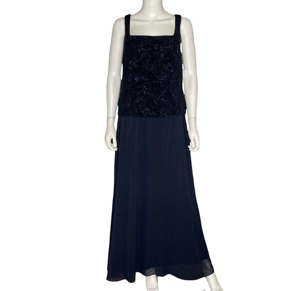 Alex Evenings Sequin Mock Two-Piece Gown Missing Jacket Navy Women’s Sz 16 - Picture 2 of 9